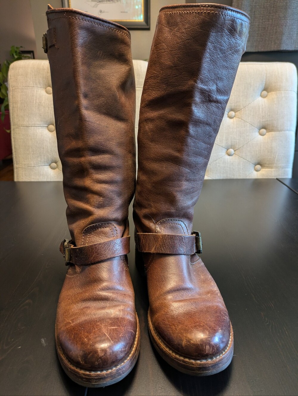 Frye Veronica Tall Boots Sz 8.5 Brown Vintage Distressed